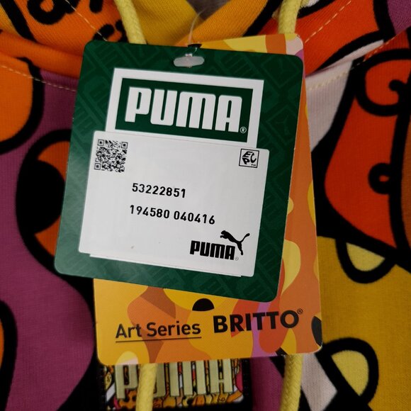 Puma BRITTO Hoodie Mens Large Yellow Orange AOP Graffiti Art Streatwear 90s insp - Picture 3 of 16